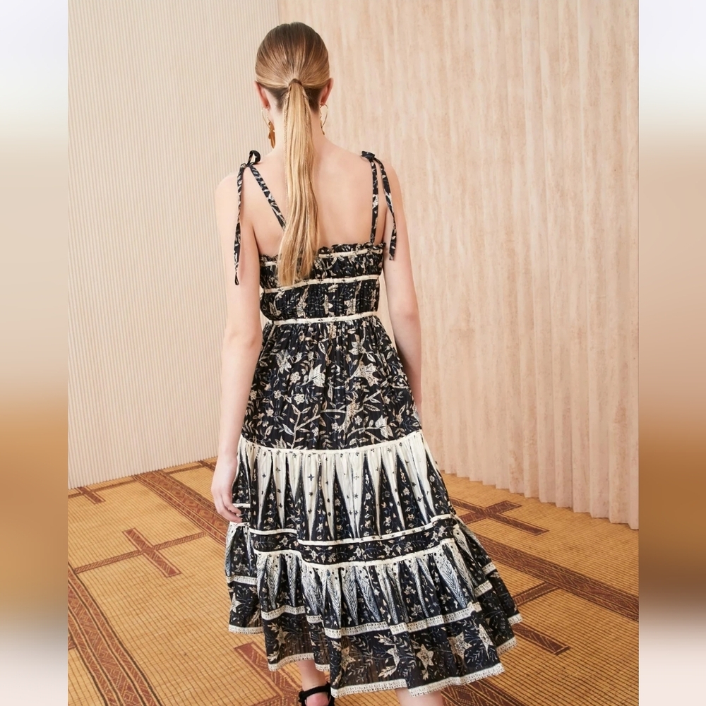 Ulla Johnson Indah Rainforest Tier Sundress Tie Shoulder - Picture 3 of 16